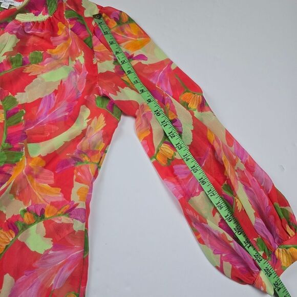 Chico's Women's Multicolor Foliage‎ Print Long Sleeve Spilt Neck Blouse Size 14 - Picture 10 of 10